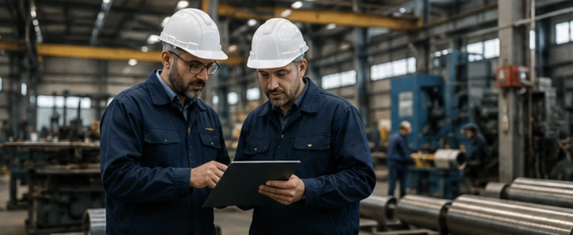 Profesionales metalúrgicos en una planta industrial
